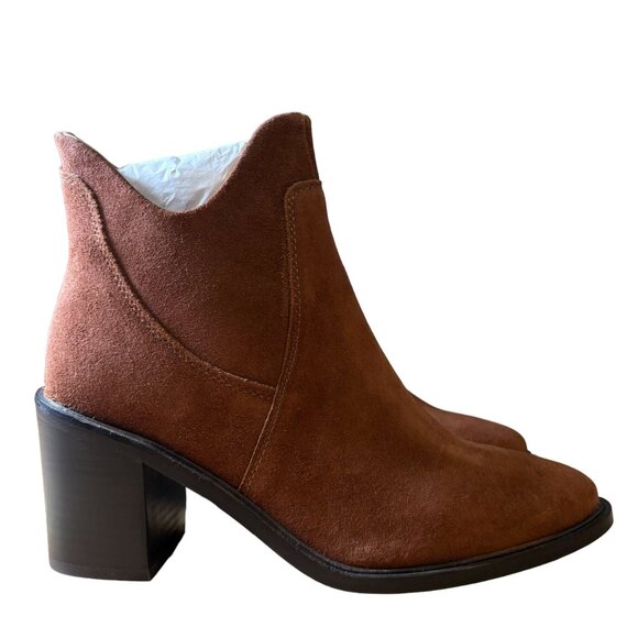 Seychelles Pretty Little Bird Heeled Suede Bootie Women's Size 6 in Cognac NWOB! - Picture 2 of 9